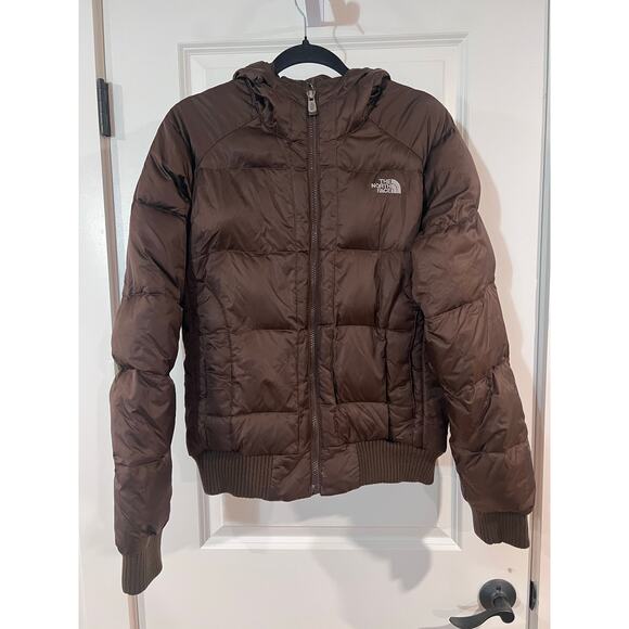 The North Face Size L 550 Puffer Jacket Cafe Brown hooded - Picture 1 of 8